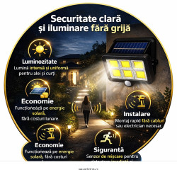 Pachet 4 Lămpi Solare COB cu Senzor de Mișcare + Cadou Surpriză 🎁