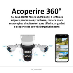 Camera Supraveghere 4G cu cartela SIM, 3 Lentile, Panou Solar 8W si baterie de 8000mAh