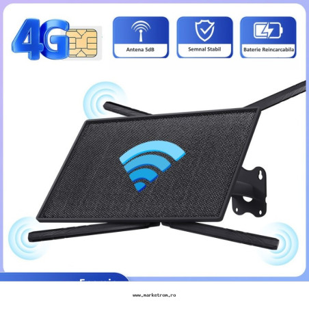 Router Wireless 4G SecureHomes, Suport Cartela SIM, cu Panou Solar 20W, Baterie 20100mAh, Acoperire 50m