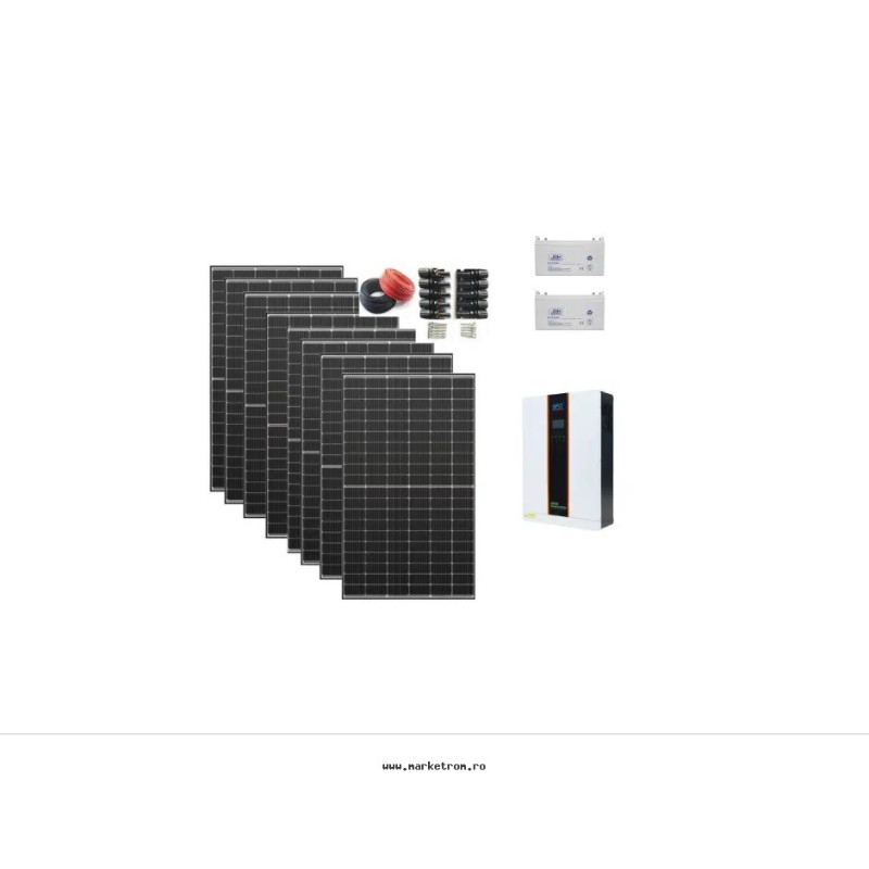 pachet solar complet 3kw one invertor : 5 panouri  550w + 2 acmlatori 120ah12v + 1 invertor 3kw 80amppt + 20m/4mm si 10 mufe mc4