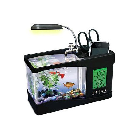 Acvariu USB cu Ceas si lampa de birou
