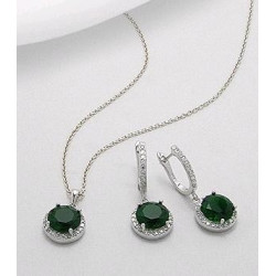 Set din argint cu zirconia verde: cercei si pandantiv 