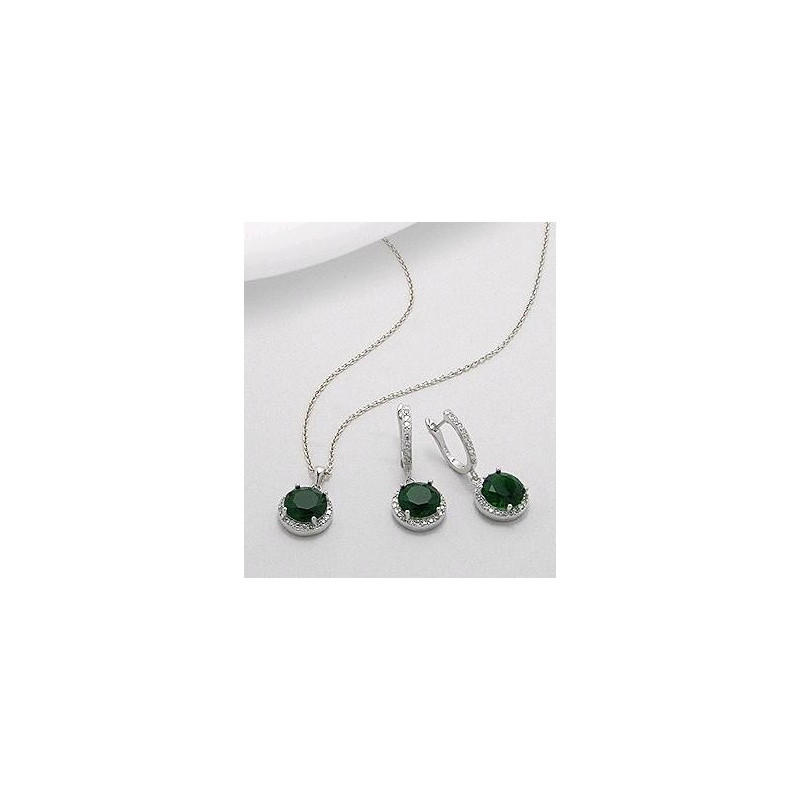 Set din argint cu zirconia verde: cercei si pandantiv 
