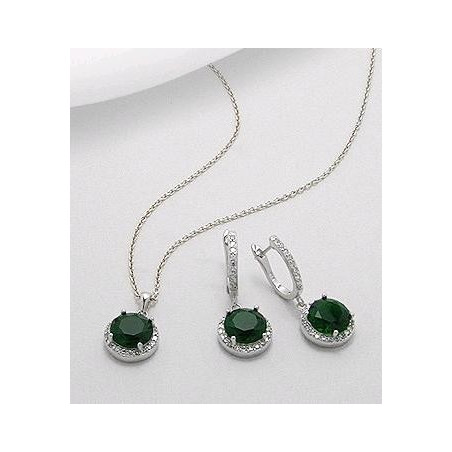 Set din argint cu zirconia verde: cercei si pandantiv 