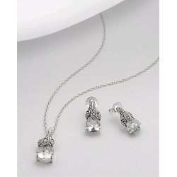 Set din argint cu zirconia transparent: cercei si pandantiv
