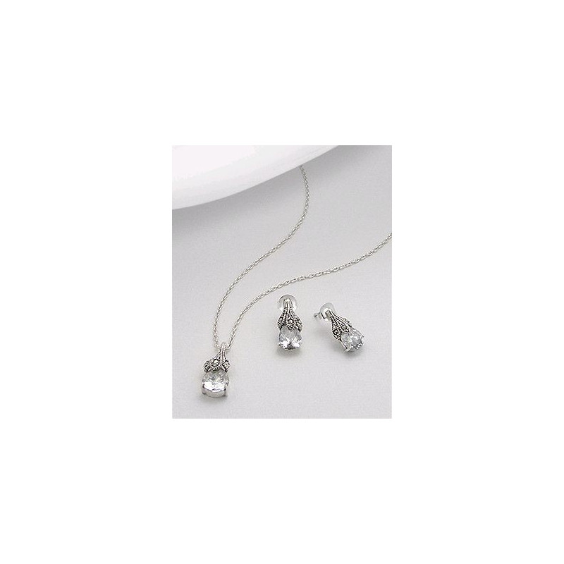 Set din argint cu zirconia transparent: cercei si pandantiv